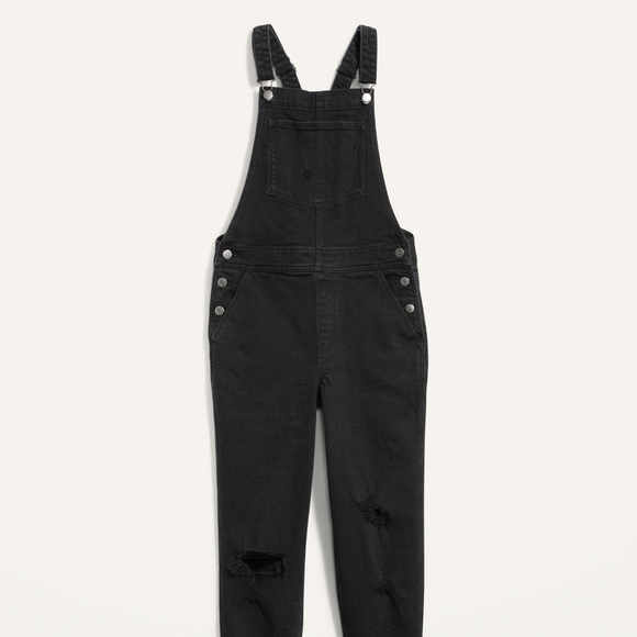 Old Navy Denim - Old Navy, O.G. Straight Black, Ripped Jean Overalls, size 24, Black